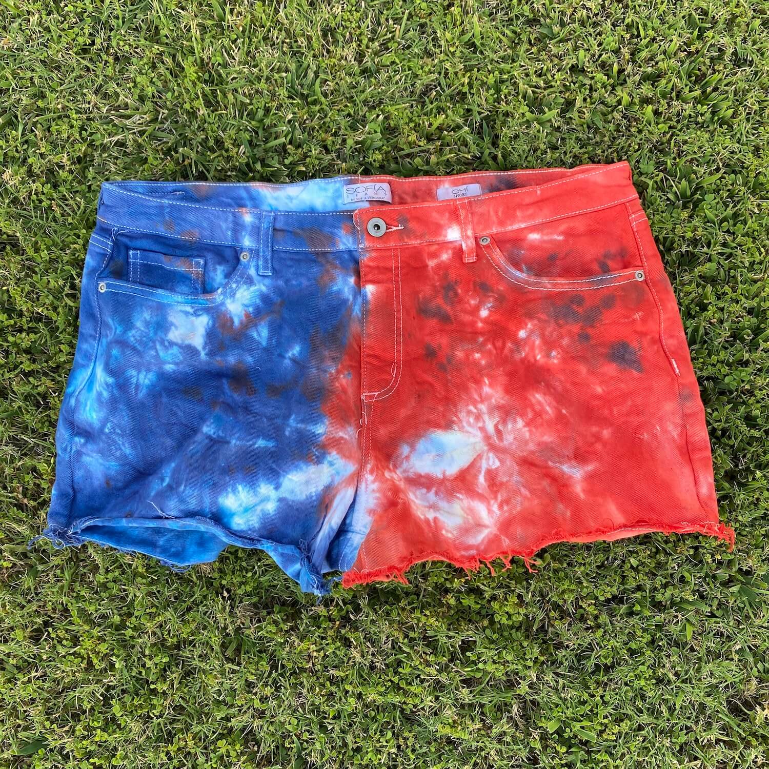 red jean shorts
